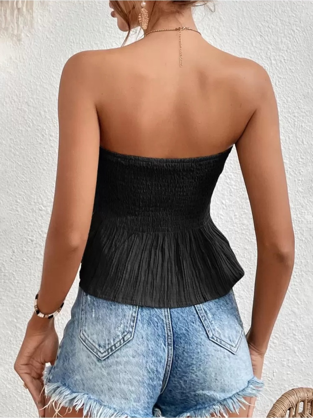 Black Smocked Ruffled Tube Top - Picture 3 of 3